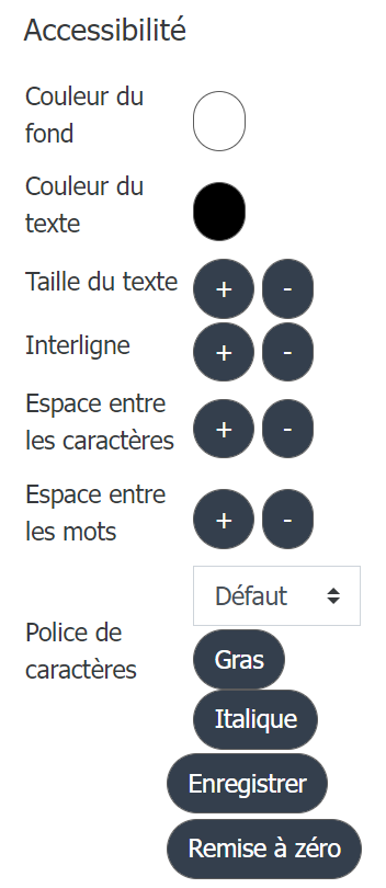 Copie d'écran du bloc accessibilité